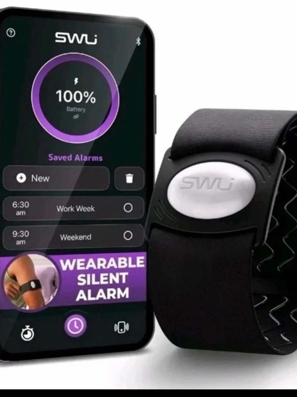 Wearable Silent Alarm Wristband - Black